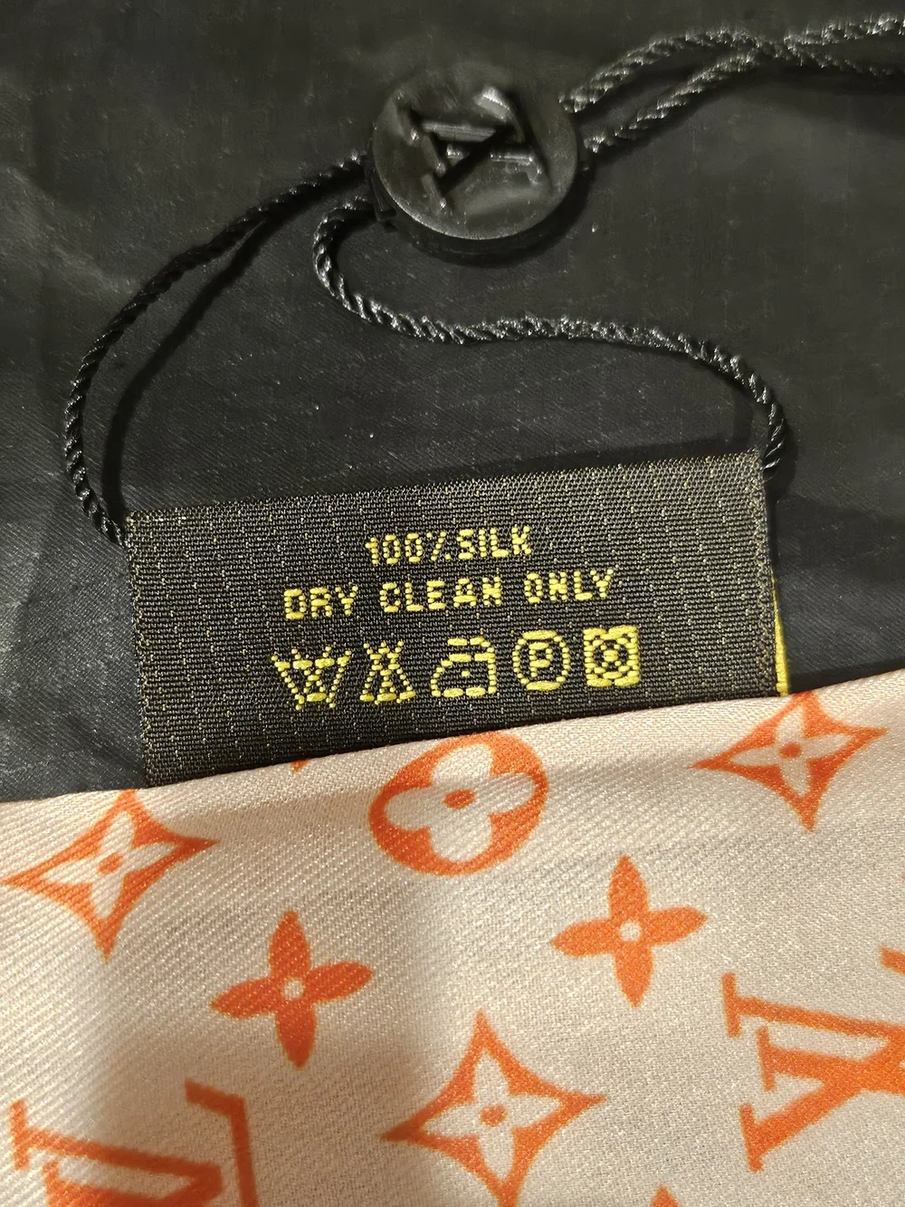 Louis Vuitton Cream Silk Scarf with Orange Monogram Motifs - Picture 3 of 6